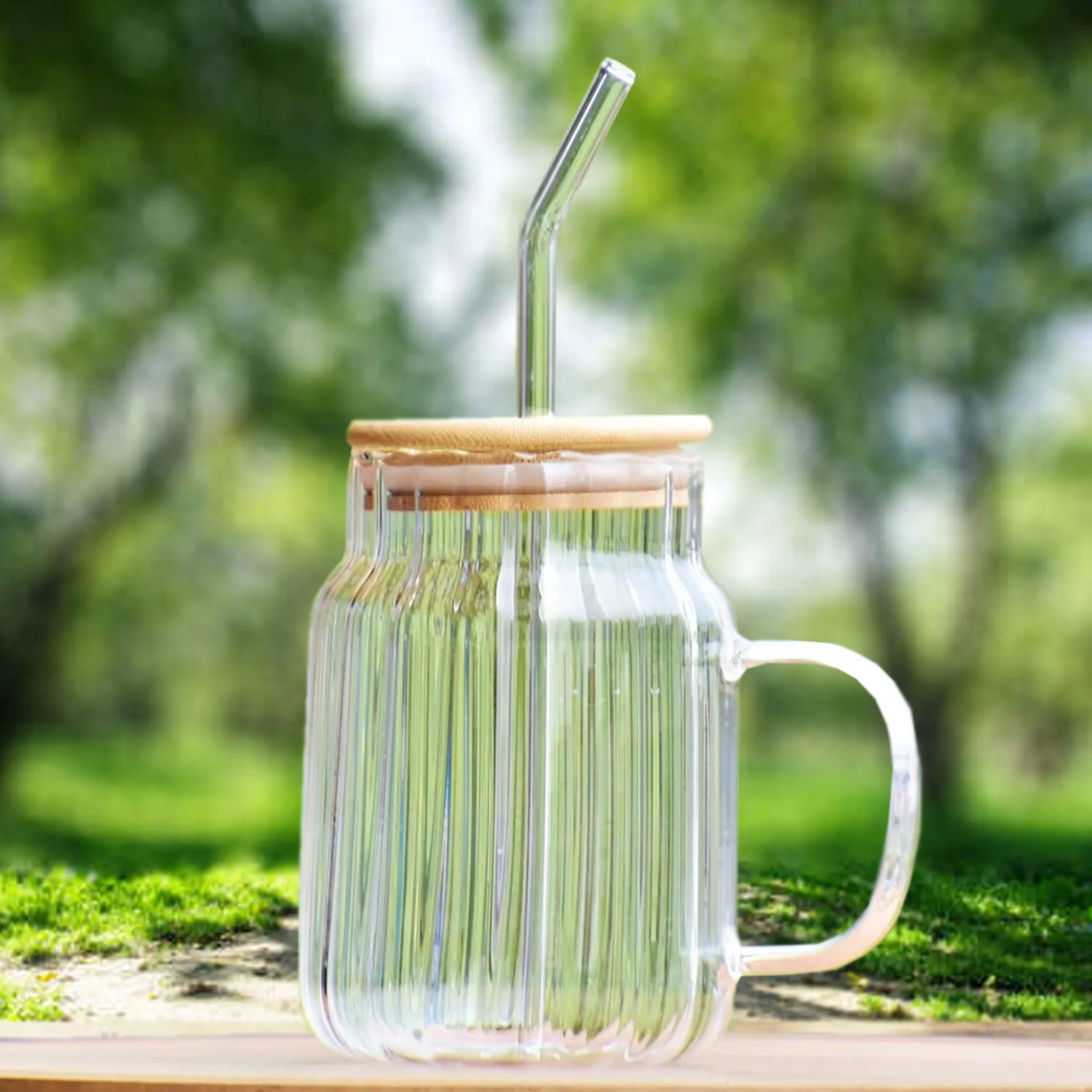 5 Inch Glass Juice Sipper Mug with Straw