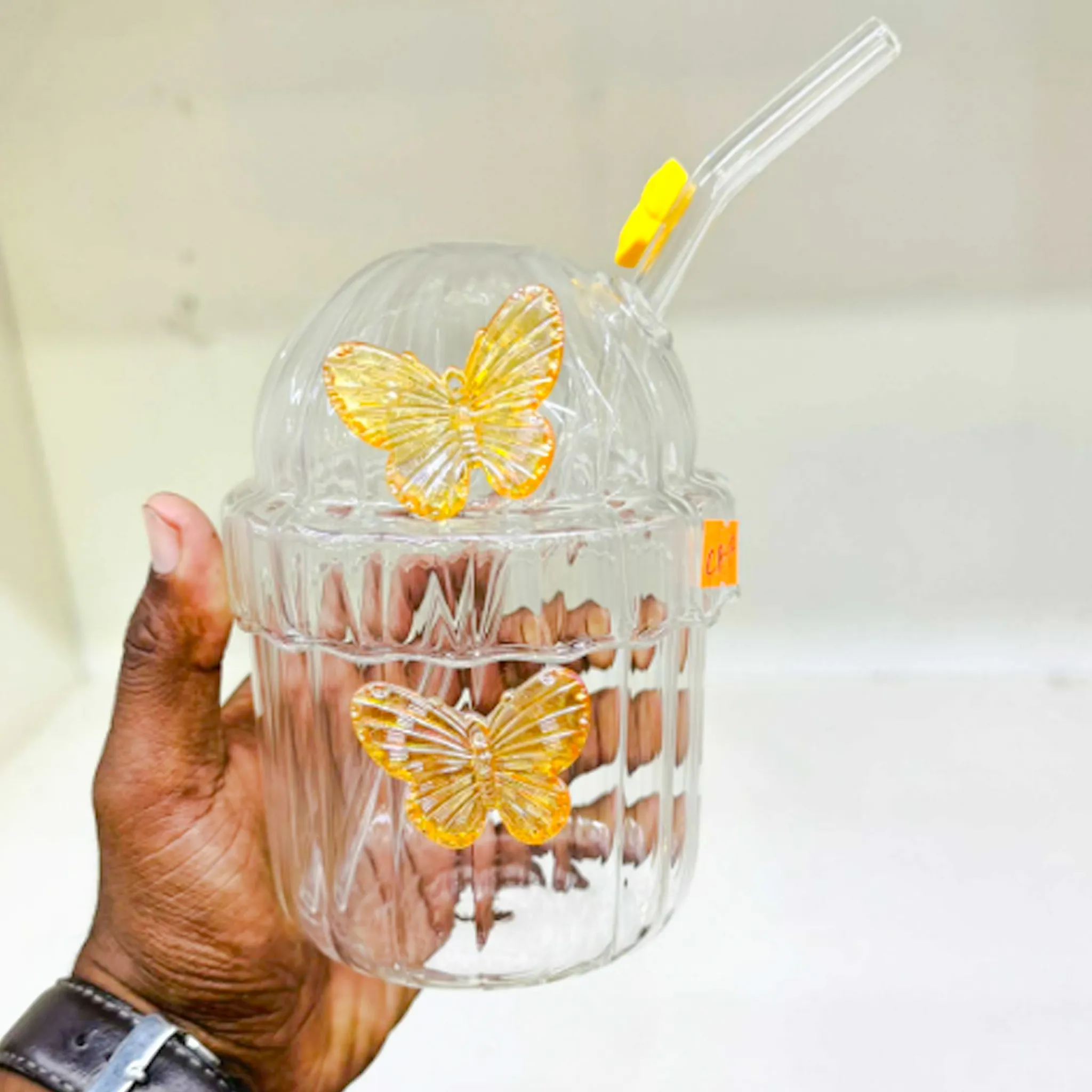 3D Butterfly Glass Juice pot With Straw