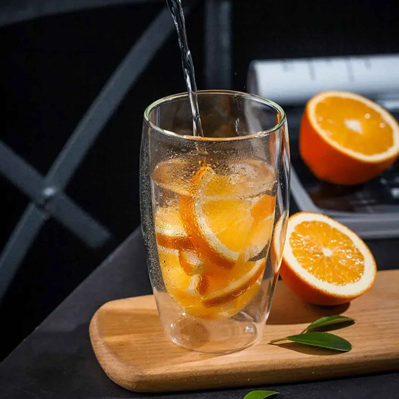 Dubble Layer 400ml water & juice Glass With Straw