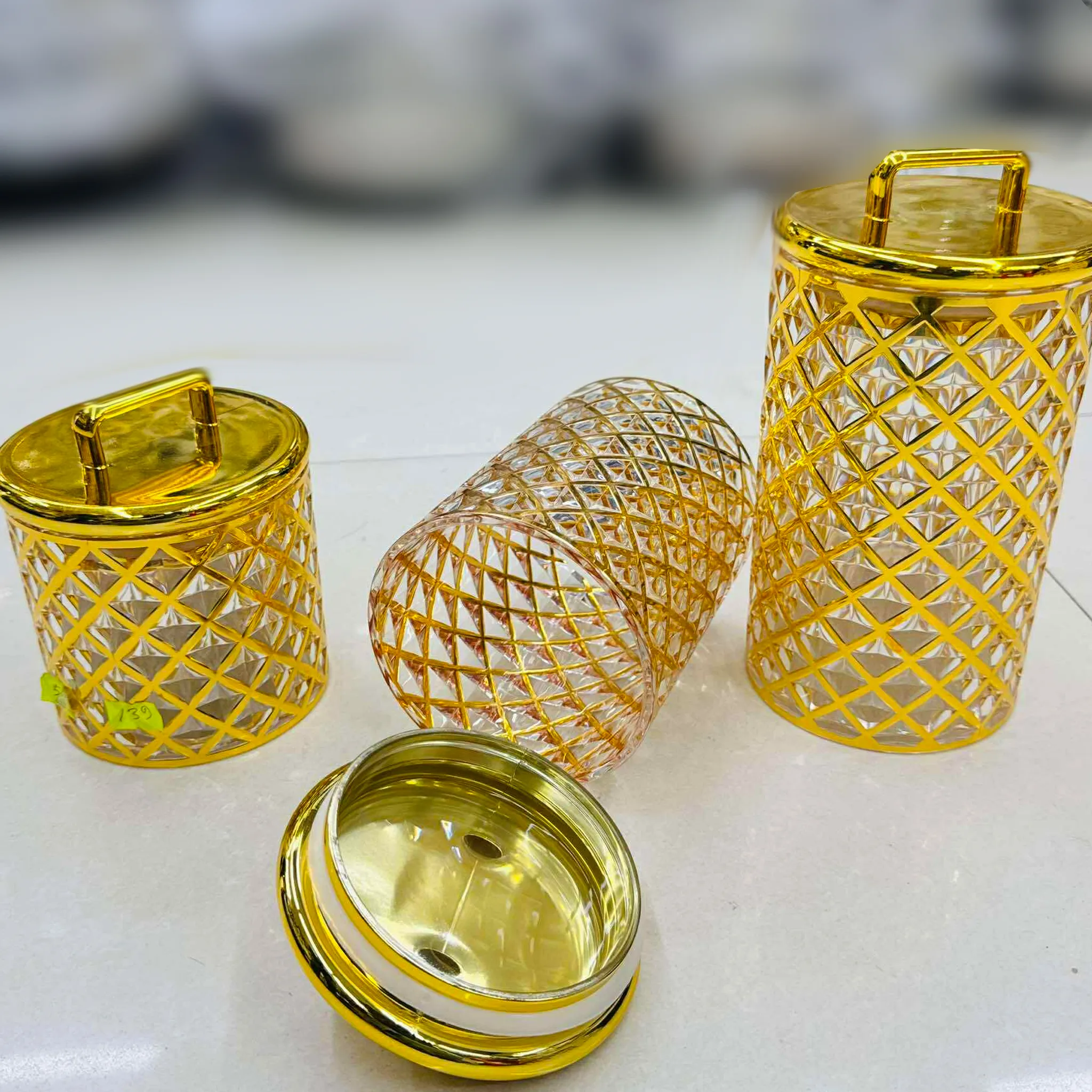 3pc Acrylic Spice Golden Colour Jar Set