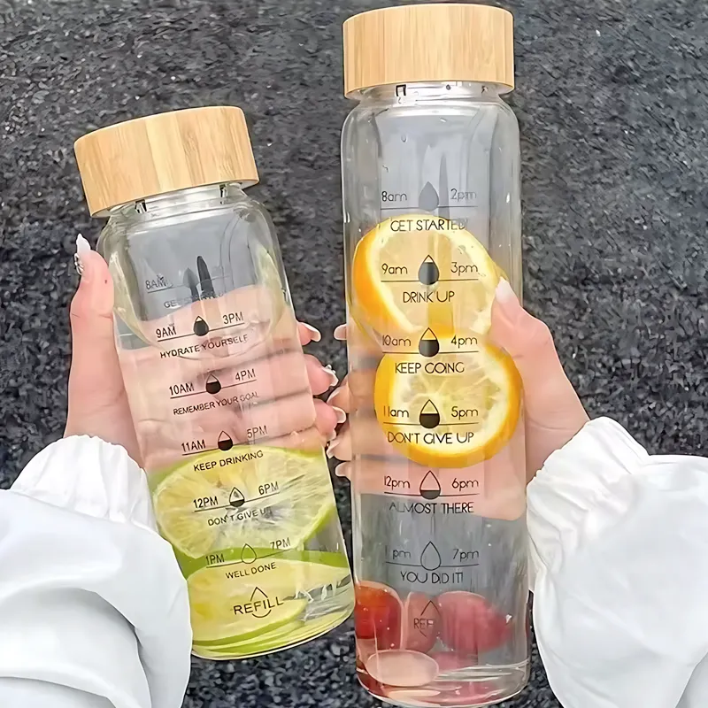 Scaled Hot & Cold Transparent Imported Household Travel Friendly Glass Water Juice Tea Coffee Milk Bottle 🍋🍶🥑