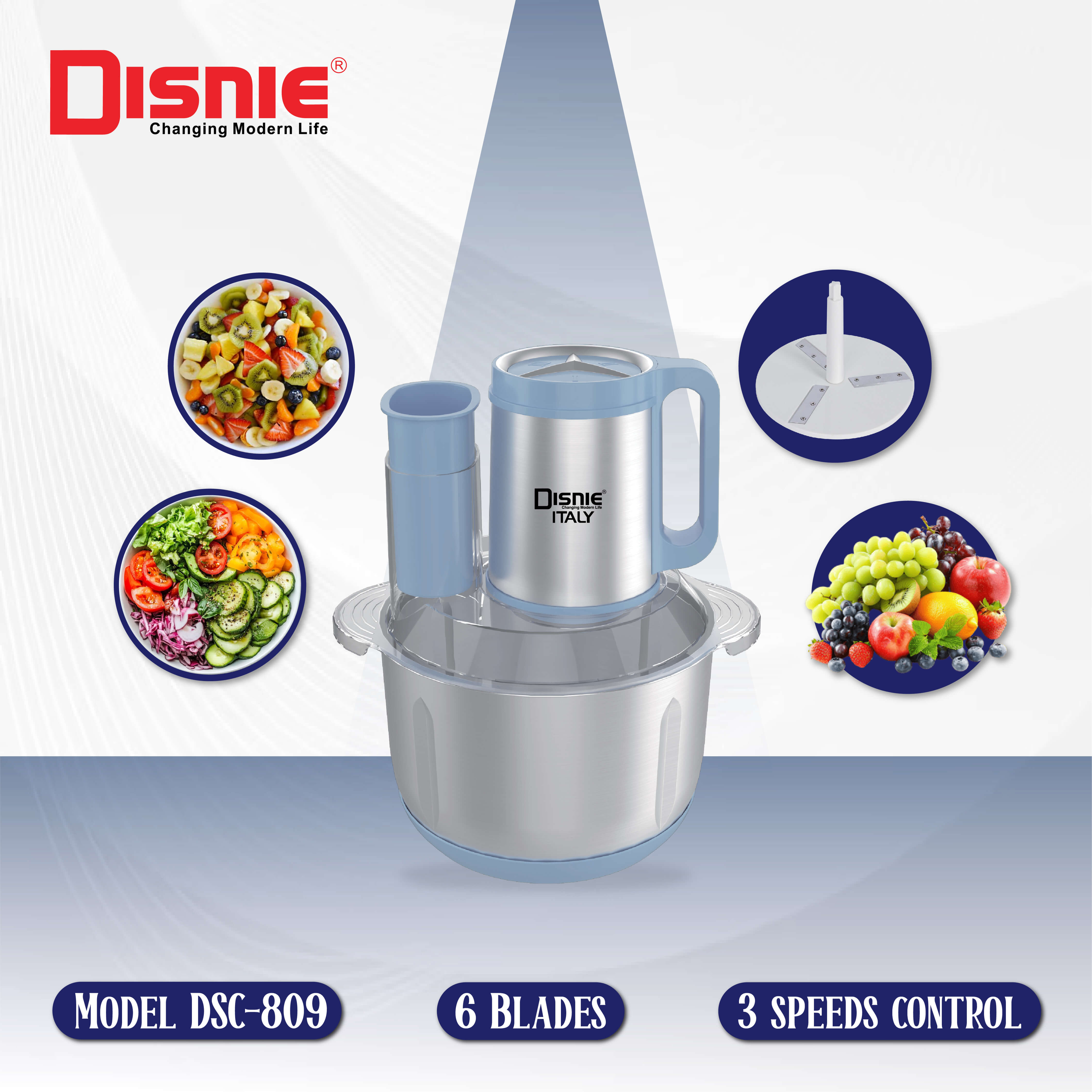 Disnie 6in1 DSC-809 Salad Cutter & Food Chopper With Fruits Pleeler 5.5L